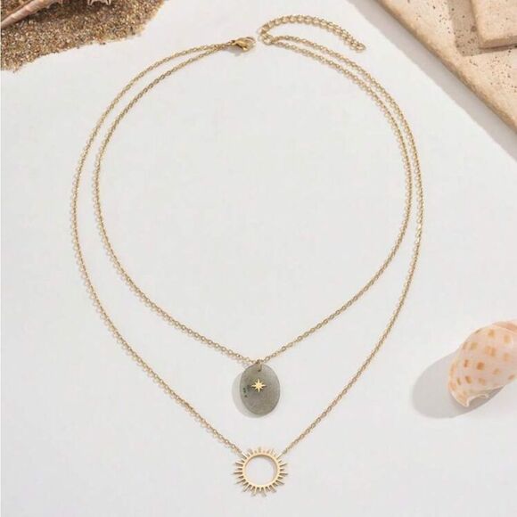 Layered Necklace with Sun and Star A1173 - Picture 4 of 5